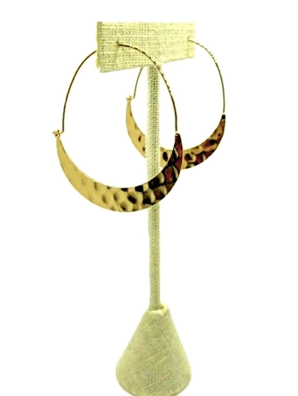 Large Gold Hammered Crescent Hoop Earrings; Approx 2" Long: NWOT